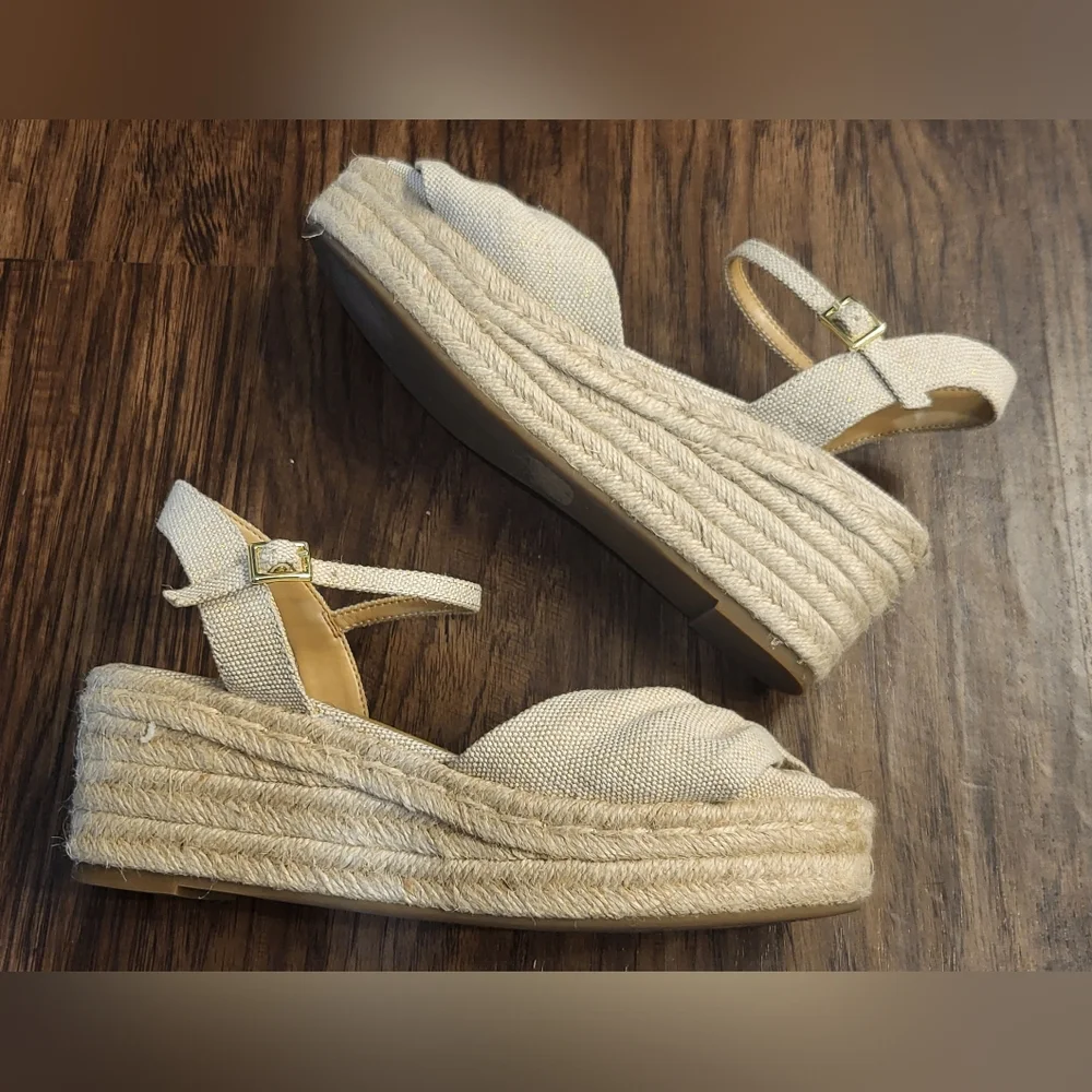 Talbots Natalie Twist Open Toe Canvas Espadrille Strappy Wedge Sandals Size 7